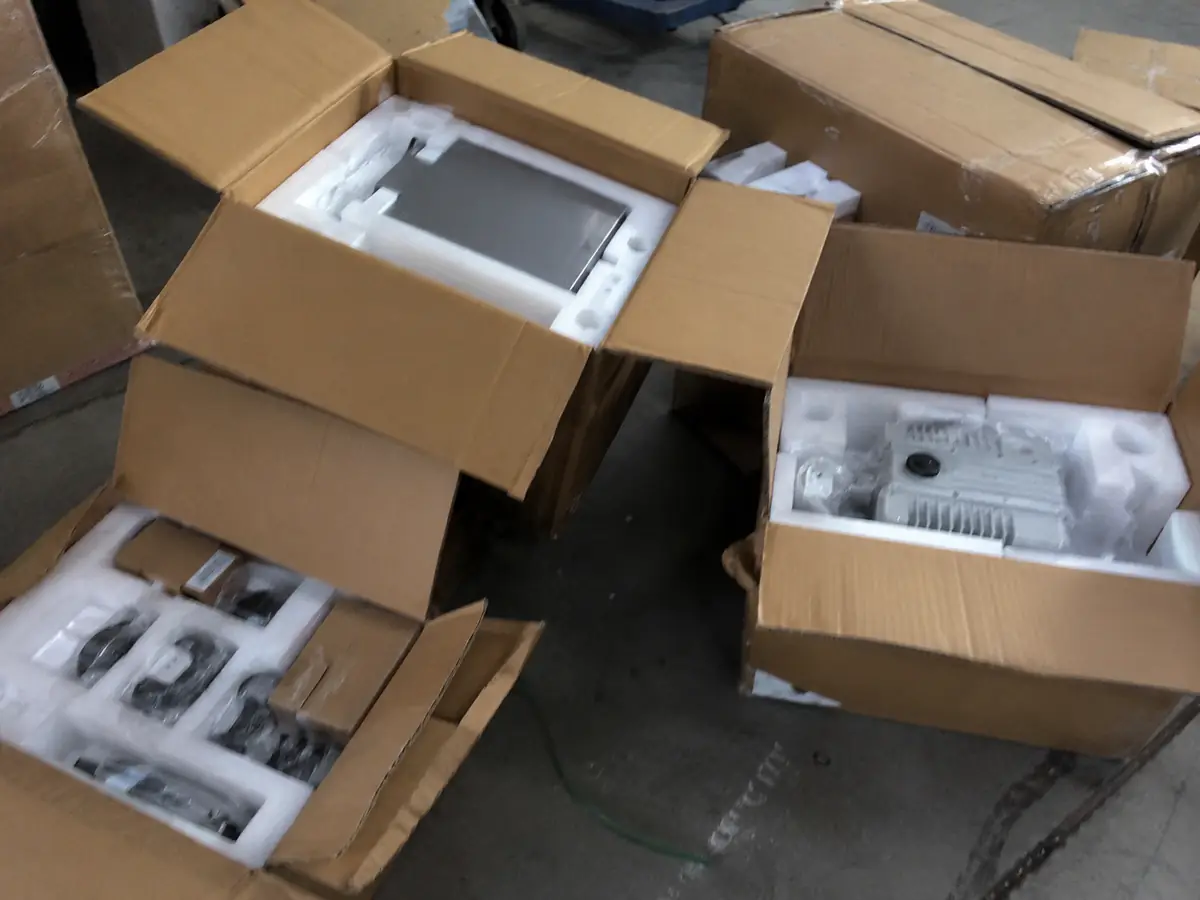 Foam-packed equipment accessories checked before export from China